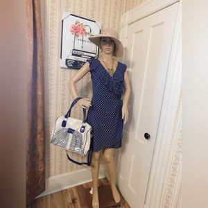 Womens Wrap Dress NWOT Juniors Sz L Blue & White Polka Dot